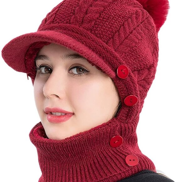Women One Piece Slouchy Fleece Beanie Hats Scarf Mask Warm Winter Knitted Hat Th - Picture 1 of 4